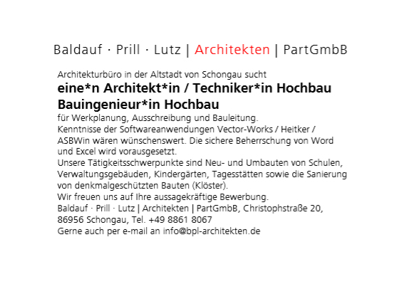 Architekt/in, Techniker/in Hochbau, Bauingenieur/in Hochbau